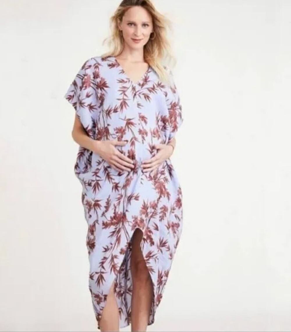 Hatch The Linen Riviera Dress Heron Print Blue Red Floral One Size Maternity